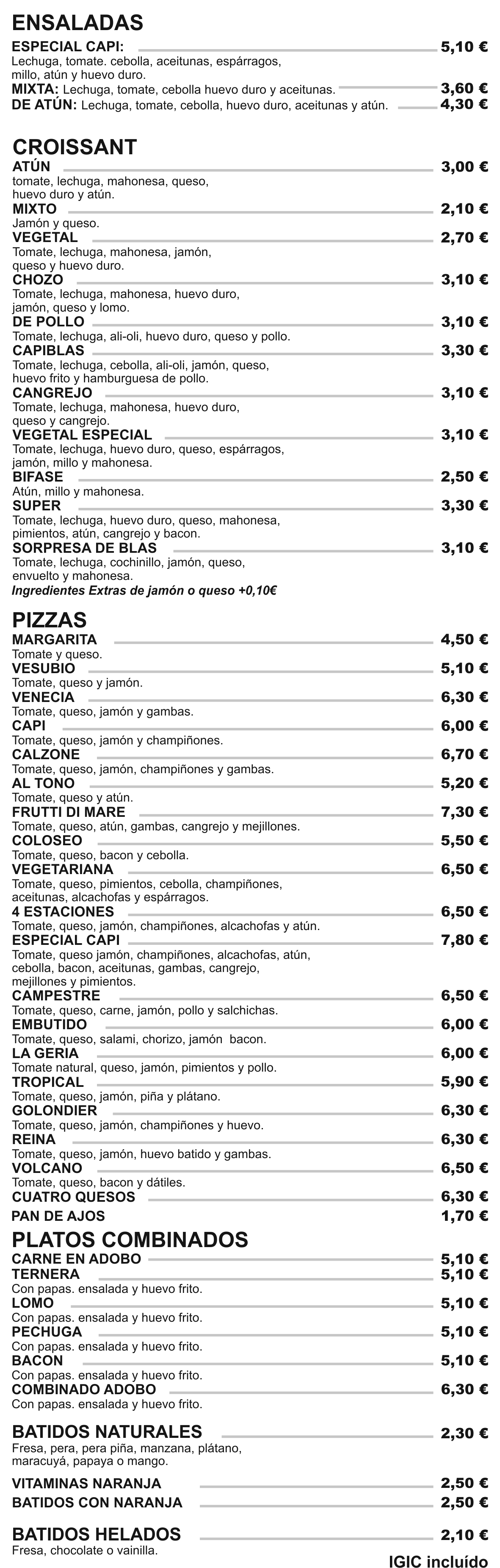 Carta de CAPI BLAS AVENIDA - Arrecife