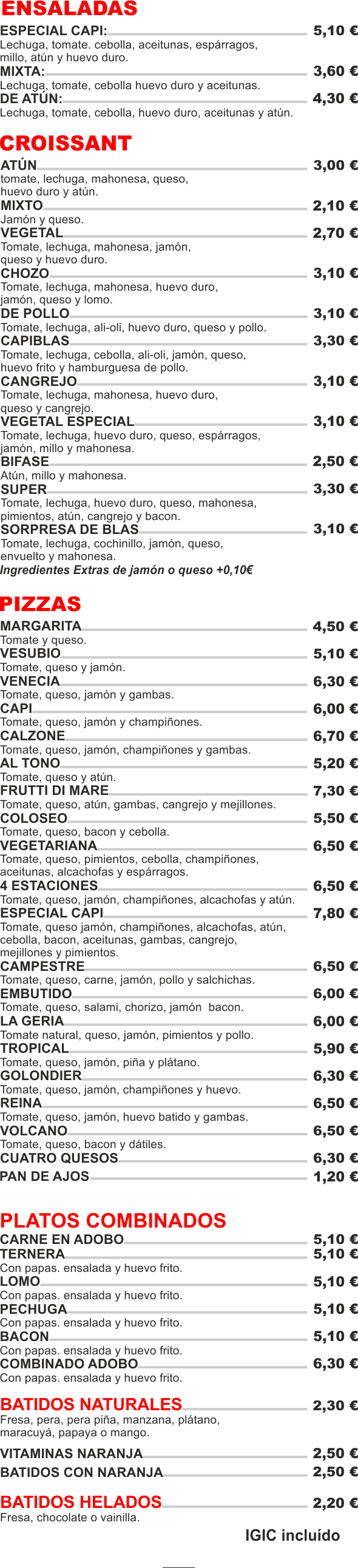 Carta de CAPI BLAS AVENIDA - Arrecife