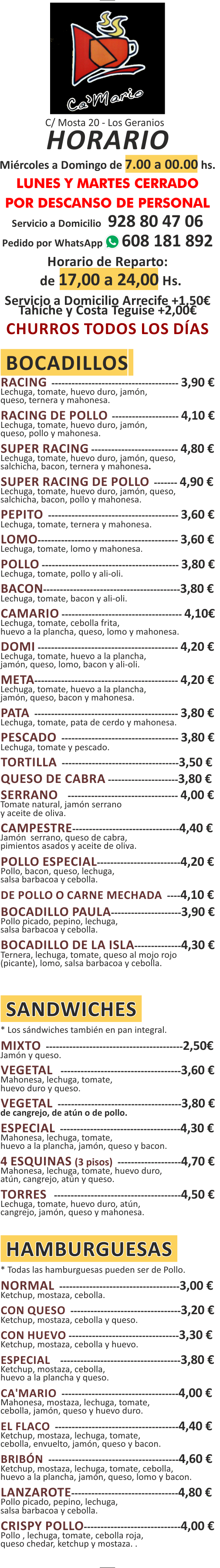 Carta de CA`MARIO - Arrecife