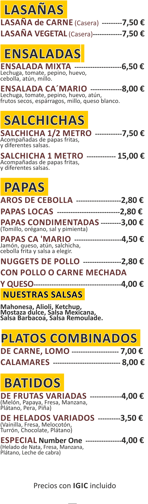 Carta de CA`MARIO - Arrecife